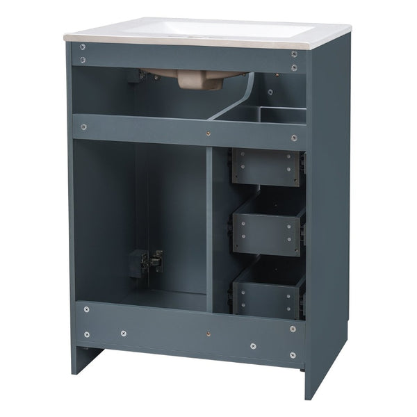 English Elm 24" Single Bathroom Vanity Ceramic Sink Soft Close Drawers Polished Gold Hardware Blue N710P469241C