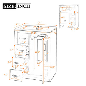 English Elm 24" Single Bathroom Vanity Ceramic Sink Soft Close Drawers Polished Gold Hardware Blue N710P469241C