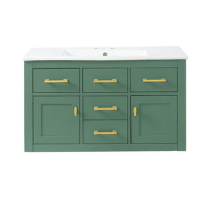 English Elm 36 Inch Wall Mounted Bathroom Vanity French Carved MDF Ceramic Sink Soft Close Storage N710P481823F