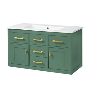 English Elm 36 Inch Wall Mounted Bathroom Vanity French Carved MDF Ceramic Sink Soft Close Storage N710P481823F