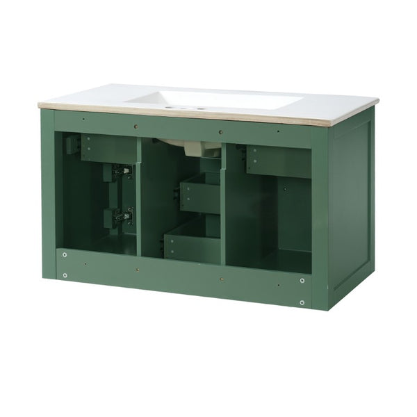 English Elm 36 Inch Wall Mounted Bathroom Vanity French Carved MDF Ceramic Sink Soft Close Storage N710P481823F