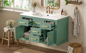 English Elm 36 Inch Wall Mounted Bathroom Vanity French Carved MDF Ceramic Sink Soft Close Storage N710P481823F