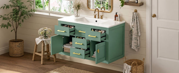 English Elm 36 Inch Wall Mounted Bathroom Vanity French Carved MDF Ceramic Sink Soft Close Storage N710P481823F
