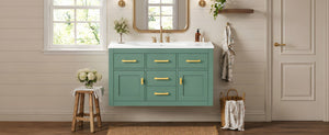 English Elm 36 Inch Wall Mounted Bathroom Vanity French Carved MDF Ceramic Sink Soft Close Storage N710P481823F