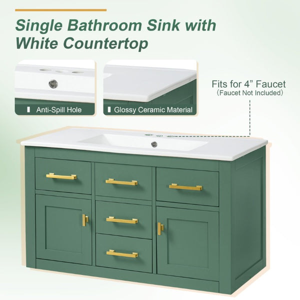 English Elm 36 Inch Wall Mounted Bathroom Vanity French Carved MDF Ceramic Sink Soft Close Storage N710P481823F