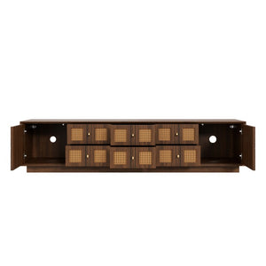 English Elm 70Inch Walnut Media Console with Solid Wood Legs Soft Close Doors and Cable Management 72.4 x 15.7 x 16.6 6 Drawers and 2 Cabinets Rattan Front N710P486448P