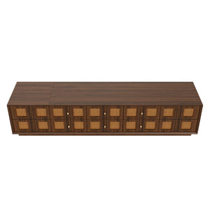 English Elm 70Inch Walnut Media Console with Solid Wood Legs Soft Close Doors and Cable Management 72.4 x 15.7 x 16.6 6 Drawers and 2 Cabinets Rattan Front N710P486448P