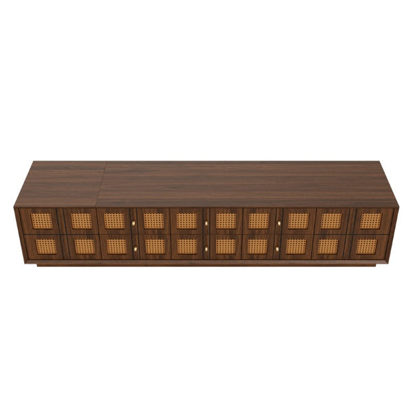 English Elm 70Inch Walnut Media Console with Solid Wood Legs Soft Close Doors and Cable Management 72.4 x 15.7 x 16.6 6 Drawers and 2 Cabinets Rattan Front N710P486448P