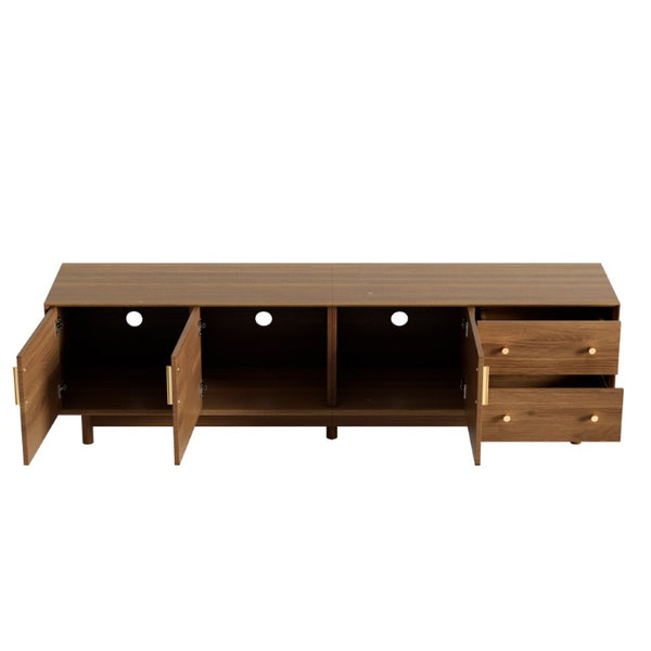 English Elm 70 Inch Media Console with Woven Rattan Doors Beveled Edge and Ash Wood Legs N710P486452Q