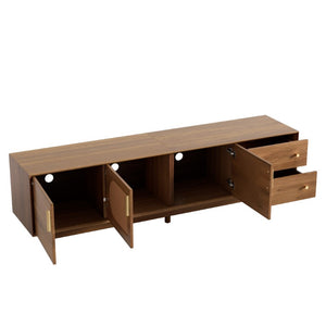 English Elm 70 Inch Media Console with Woven Rattan Doors Beveled Edge and Ash Wood Legs N710P486452Q