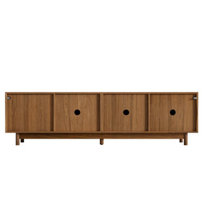 English Elm 70 Inch Media Console with Woven Rattan Doors Beveled Edge and Ash Wood Legs N710P486452Q