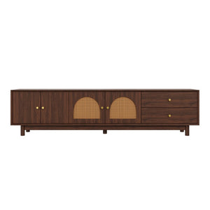 English Elm 78 Inch Rattan Media Console with Walnut Finish Ash Legs and Storage for Living Room N710P486455P