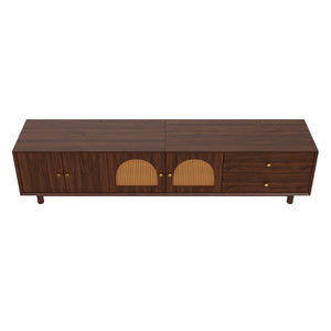 English Elm 78 Inch Rattan Media Console with Walnut Finish Ash Legs and Storage for Living Room N710P486455P