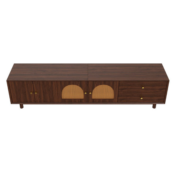 English Elm 78 Inch Rattan Media Console with Walnut Finish Ash Legs and Storage for Living Room N710P486455P