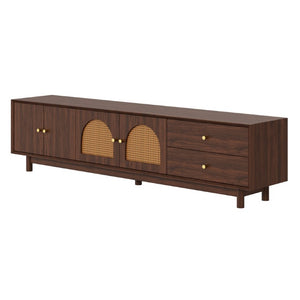 English Elm 78 Inch Rattan Media Console with Walnut Finish Ash Legs and Storage for Living Room N710P486455P