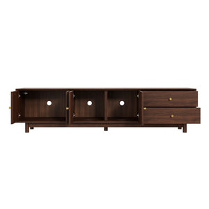 English Elm 78 Inch Rattan Media Console with Walnut Finish Ash Legs and Storage for Living Room N710P486455P