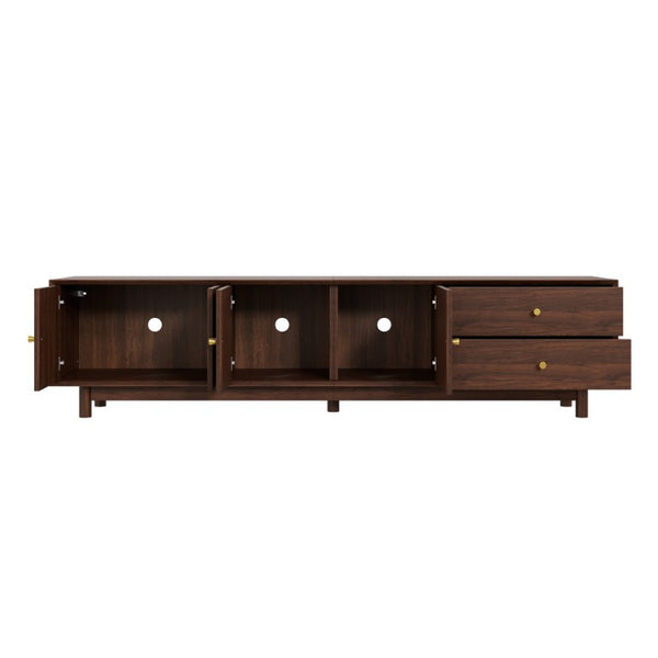 English Elm 78 Inch Rattan Media Console with Walnut Finish Ash Legs and Storage for Living Room N710P486455P