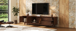 English Elm 78 Inch Rattan Media Console with Walnut Finish Ash Legs and Storage for Living Room N710P486455P