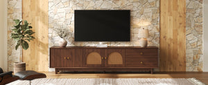 English Elm 78 Inch Rattan Media Console with Walnut Finish Ash Legs and Storage for Living Room N710P486455P