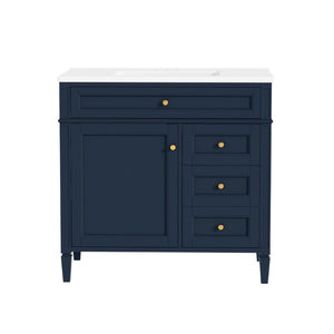English Elm 36 Inch Modern Bathroom Vanity Ceramic Sink MDF Cabinet Soft Close Storage Drawers Blue N710P495511C