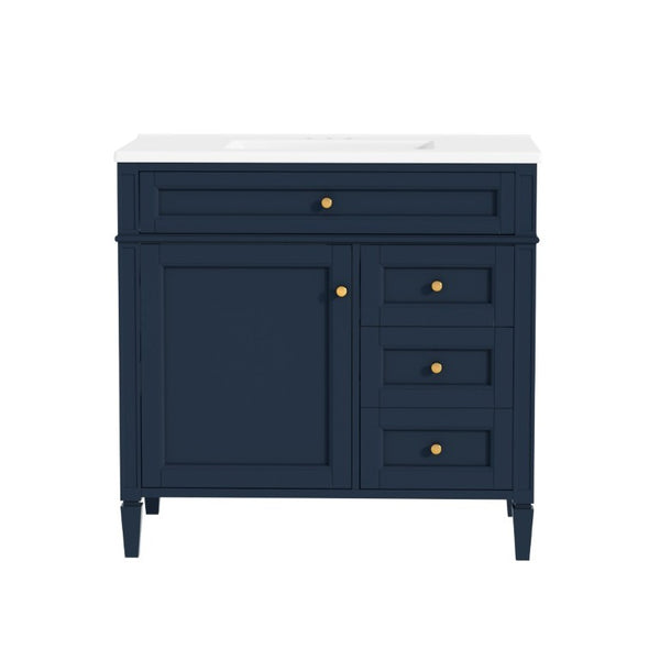 English Elm 36 Inch Modern Bathroom Vanity Ceramic Sink MDF Cabinet Soft Close Storage Drawers Blue N710P495511C