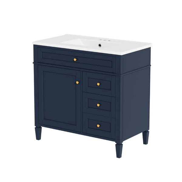 English Elm 36 Inch Modern Bathroom Vanity Ceramic Sink MDF Cabinet Soft Close Storage Drawers Blue N710P495511C