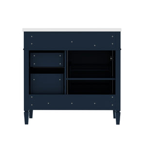 English Elm 36 Inch Modern Bathroom Vanity Ceramic Sink MDF Cabinet Soft Close Storage Drawers Blue N710P495511C