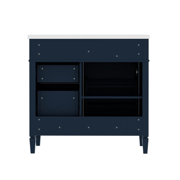 English Elm 36 Inch Modern Bathroom Vanity Ceramic Sink MDF Cabinet Soft Close Storage Drawers Blue N710P495511C