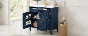 English Elm 36 Inch Modern Bathroom Vanity Ceramic Sink MDF Cabinet Soft Close Storage Drawers Blue N710P495511C