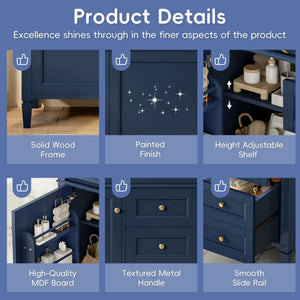 English Elm 36 Inch Modern Bathroom Vanity Ceramic Sink MDF Cabinet Soft Close Storage Drawers Blue N710P495511C