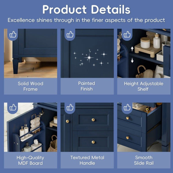 English Elm 36 Inch Modern Bathroom Vanity Ceramic Sink MDF Cabinet Soft Close Storage Drawers Blue N710P495511C
