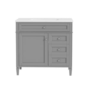 English Elm 36 Inch Modern Bathroom Vanity Ceramic Sink MDF Cabinet Soft Close Storage Drawers Grey N710P495511E