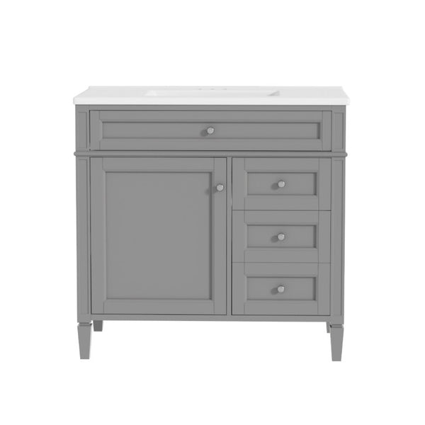 English Elm 36 Inch Modern Bathroom Vanity Ceramic Sink MDF Cabinet Soft Close Storage Drawers Grey N710P495511E