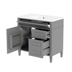 English Elm 36 Inch Modern Bathroom Vanity Ceramic Sink MDF Cabinet Soft Close Storage Drawers Grey N710P495511E