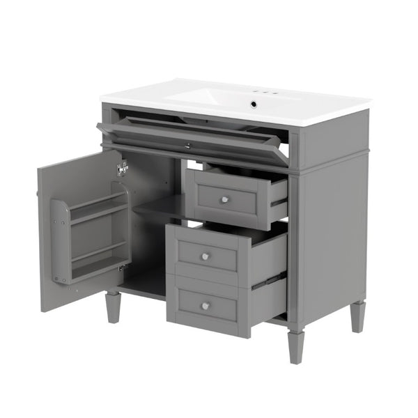English Elm 36 Inch Modern Bathroom Vanity Ceramic Sink MDF Cabinet Soft Close Storage Drawers Grey N710P495511E