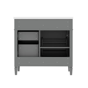 English Elm 36 Inch Modern Bathroom Vanity Ceramic Sink MDF Cabinet Soft Close Storage Drawers Grey N710P495511E