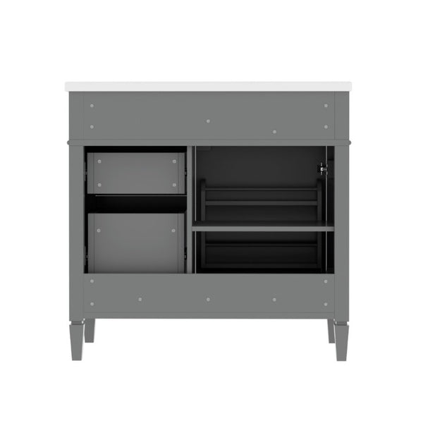 English Elm 36 Inch Modern Bathroom Vanity Ceramic Sink MDF Cabinet Soft Close Storage Drawers Grey N710P495511E
