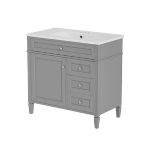 English Elm 36 Inch Modern Bathroom Vanity Ceramic Sink MDF Cabinet Soft Close Storage Drawers Grey N710P495511E