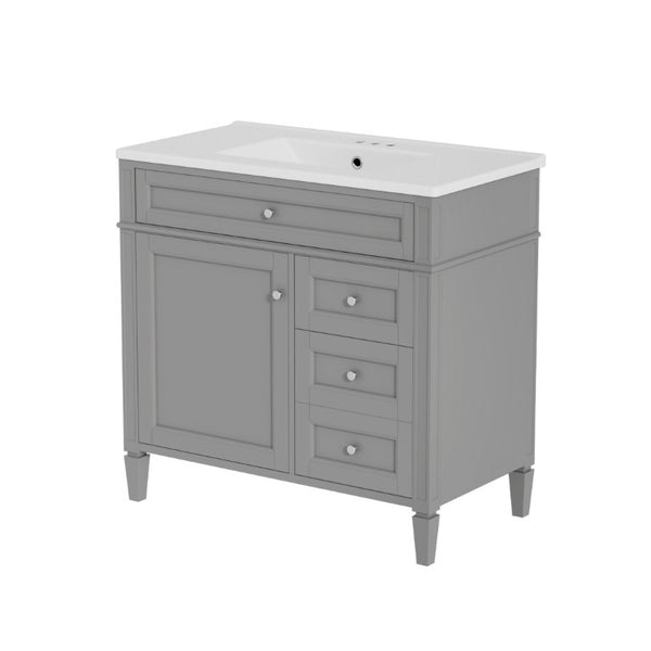 English Elm 36 Inch Modern Bathroom Vanity Ceramic Sink MDF Cabinet Soft Close Storage Drawers Grey N710P495511E