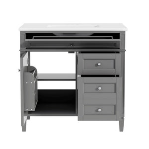 English Elm 36 Inch Modern Bathroom Vanity Ceramic Sink MDF Cabinet Soft Close Storage Drawers Grey N710P495511E