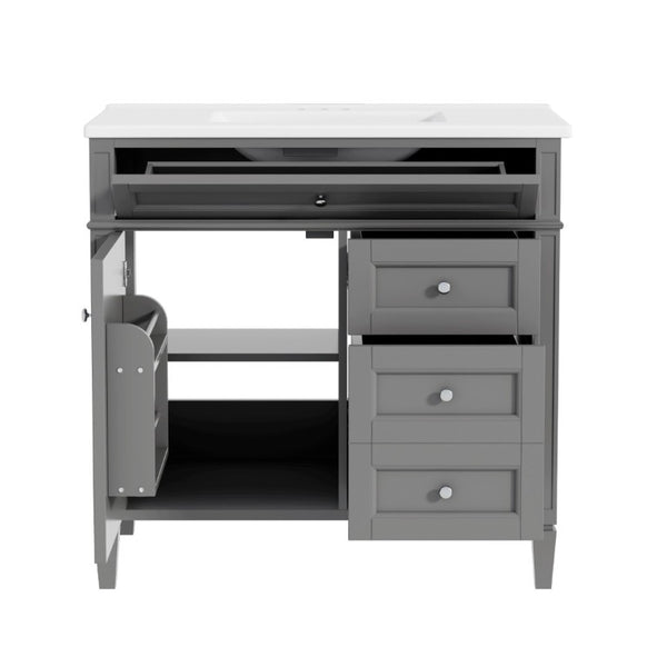English Elm 36 Inch Modern Bathroom Vanity Ceramic Sink MDF Cabinet Soft Close Storage Drawers Grey N710P495511E