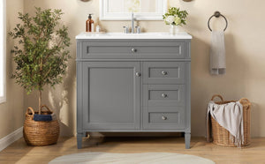 English Elm 36 Inch Modern Bathroom Vanity Ceramic Sink MDF Cabinet Soft Close Storage Drawers Grey N710P495511E