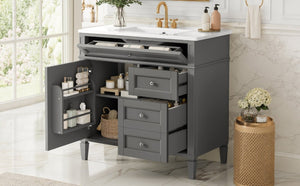 English Elm 36 Inch Modern Bathroom Vanity Ceramic Sink MDF Cabinet Soft Close Storage Drawers Grey N710P495511E