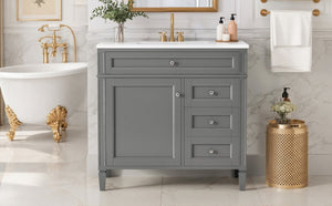 English Elm 36 Inch Modern Bathroom Vanity Ceramic Sink MDF Cabinet Soft Close Storage Drawers Grey N710P495511E