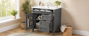 English Elm 36 Inch Modern Bathroom Vanity Ceramic Sink MDF Cabinet Soft Close Storage Drawers Grey N710P495511E