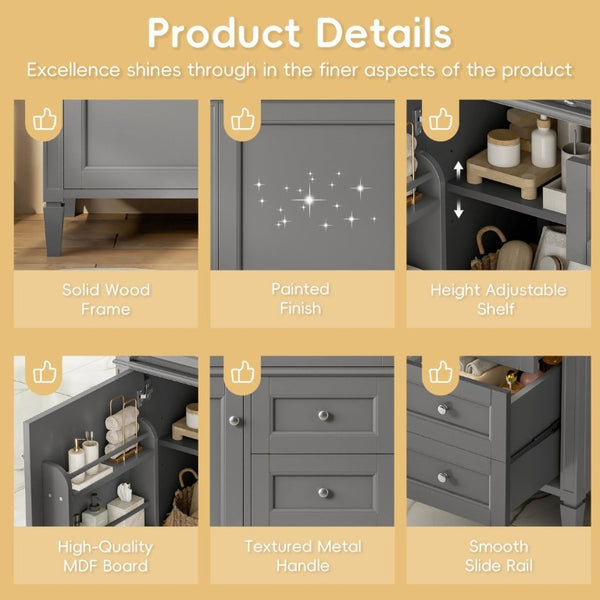 English Elm 36 Inch Modern Bathroom Vanity Ceramic Sink MDF Cabinet Soft Close Storage Drawers Grey N710P495511E