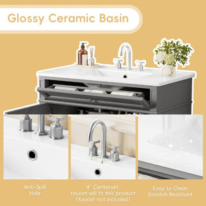 English Elm 36 Inch Modern Bathroom Vanity Ceramic Sink MDF Cabinet Soft Close Storage Drawers Grey N710P495511E