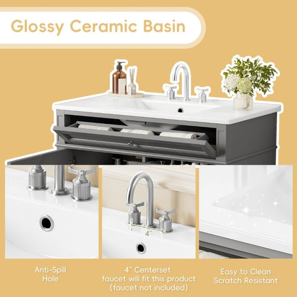 English Elm 36 Inch Modern Bathroom Vanity Ceramic Sink MDF Cabinet Soft Close Storage Drawers Grey N710P495511E