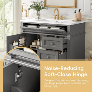 English Elm 36 Inch Modern Bathroom Vanity Ceramic Sink MDF Cabinet Soft Close Storage Drawers Grey N710P495511E
