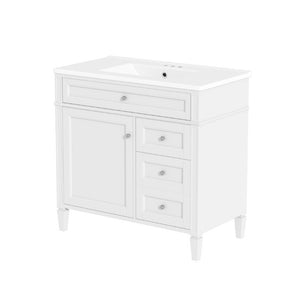English Elm 36 Inch Modern Bathroom Vanity Ceramic Sink MDF Cabinet Soft Close Storage Drawers White N710P495511K